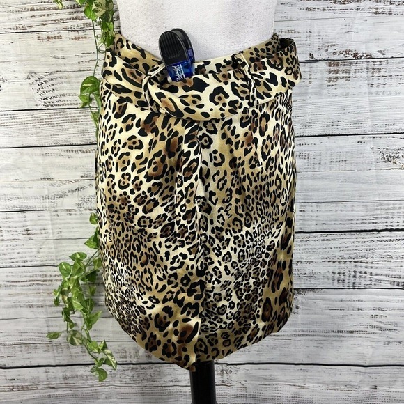 Adrienne Vittadini Skirt 4 Brown Black Gold Cheetah Animal Straight Pencil Belt - Picture 9 of 10